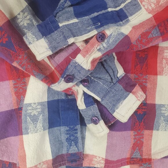 VNTG JEANS WEAR Womens Button Up Plaid 90's Y2K Red Blue 100% Cotton Medium - Picture 7 of 8